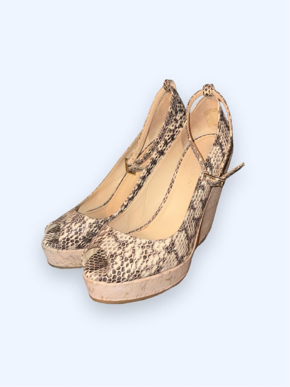 Vintage Jimmy Choo Snakeskin Cork Platform Wedges EU 38/US 7
